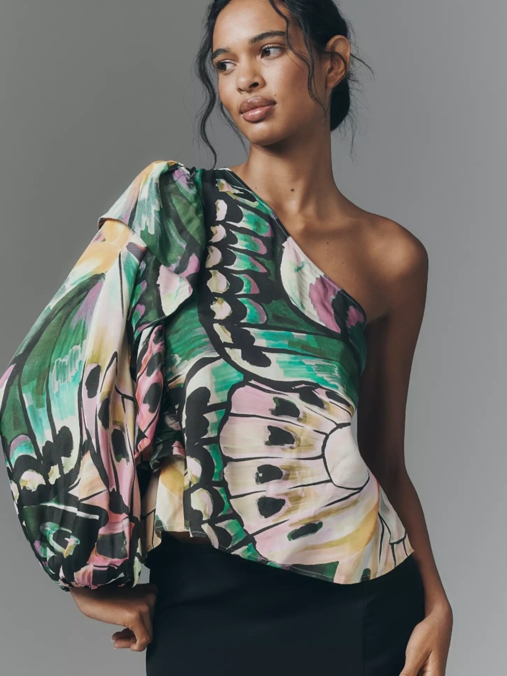 Farm Rio x Anthropologie One-Shoulder Ruffle Blouse NWT